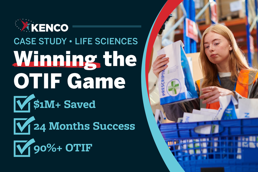 Kenco life sciences case study showing warehouse order fulfillment achieving Walmart OTIF compliance with $1M+ in fines saved.