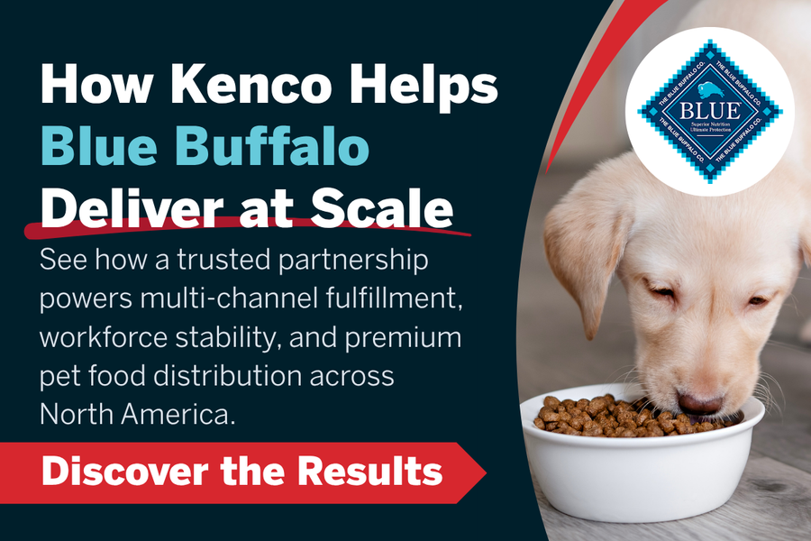 Blue Buffalo and Kenco case study thumbnail featuring pet food fulfillment, multi-channel distribution, workforce stability, and scalable supply chain solutions.
