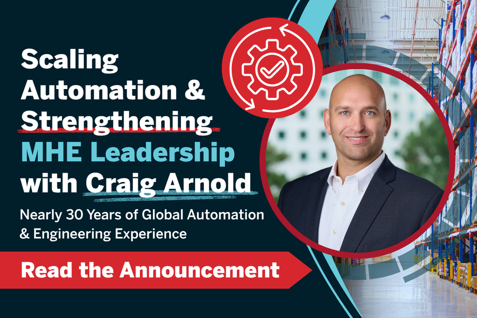 Announcement graphic highlighting automation strategy and MHE leadership at Kenco with Craig Arnold