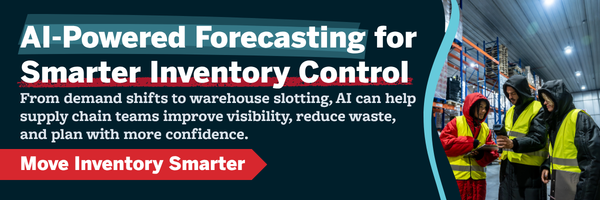 AI-powered demand forecasting and inventory optimization in a warehouse environment showing workers using digital tools to improve stock visibility, reduce costs, and enhance supply chain efficiency across distribution operations