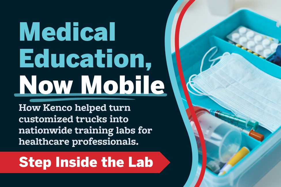 Kenco mobile medical lab case study showing customized trucks delivering nationwide equipment training to healthcare professionals.