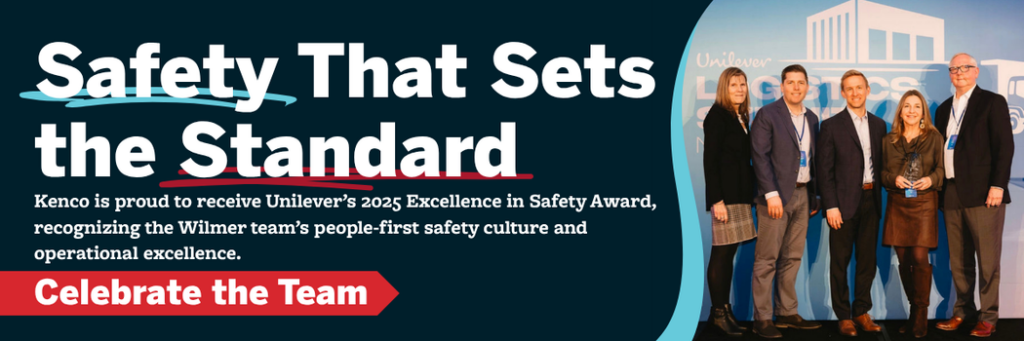 Kenco team members at the Unilever Logistics Summit receiving the 2025 Excellence in Safety Award for the Wilmer, Texas distribution center’s people-first safety culture.
