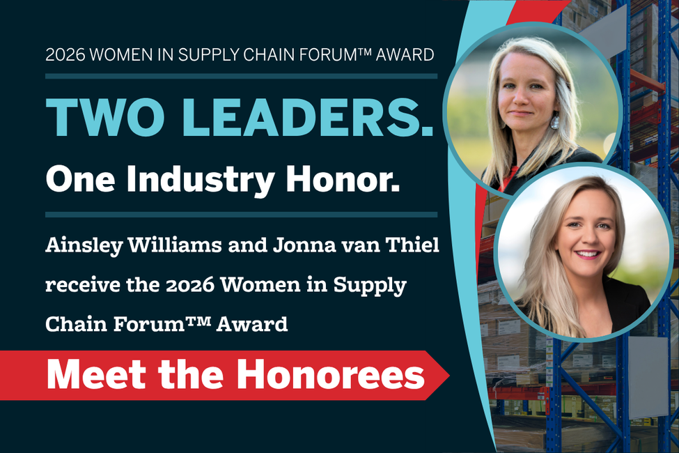 Kenco leaders Ainsley Williams and Jonna van Thiel, recipients of the 2026 Women in Supply Chain Forum Award for automation and workforce leadership.