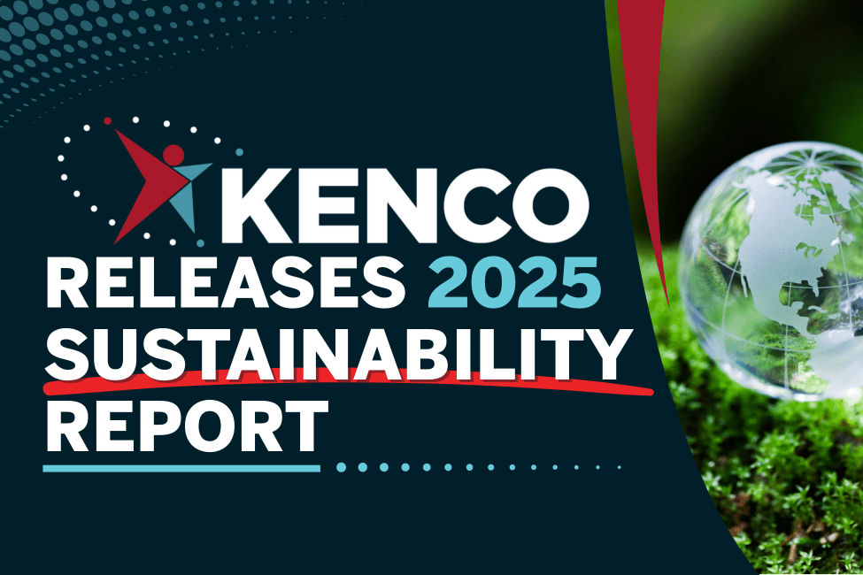 Kenco 2025 Sustainability Report press release thumbnail featuring the Kenco logo, headline text “Kenco Releases 2025 Sustainability Report,” and an image of a glass globe symbolizing global sustainability.